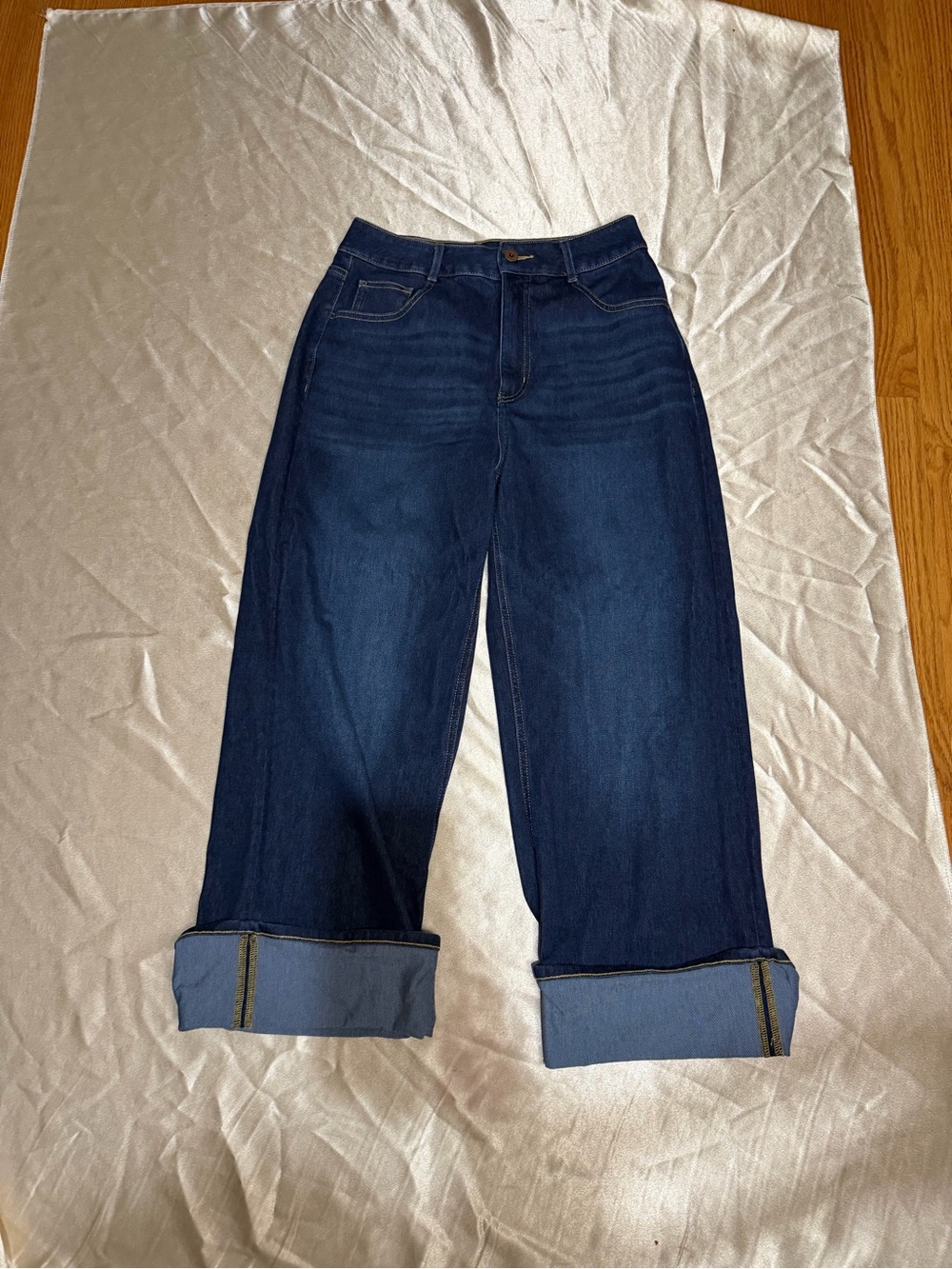 Halara Flex High Waisted Rolled Hem Wide Leg Casual Jeans M Petite